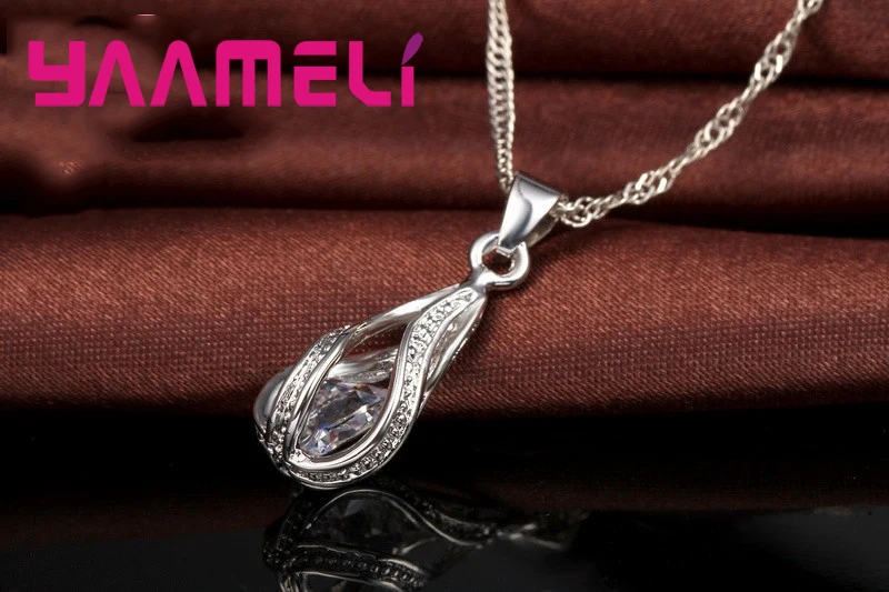 Top Trends: Hot Water Drop CZ 925 Sterling Silver Jewelry Set For Women Pendant Necklace Hoop Earrings Wedding Party Ceremoey Anel Shoppable Styles - Image 5