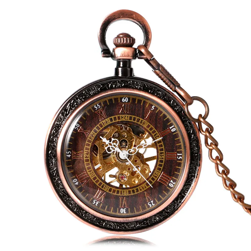 Top Trends: New Steampunk Archaize Antique Copper Skeleton Carving Mechanical Hand Wind Pocket Watch For Men Women Gift With 30 Cm Chain Shoppable Styles