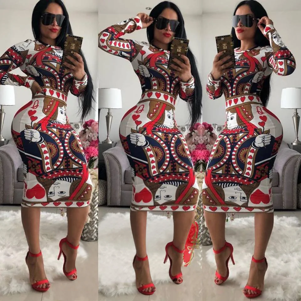 Top Trends: Multicolor Print Novelty Bodycon Sheath Dress Women Summer Long Sleeve Knee-Length Casual Dresses Elegant Slim Midi Robe Femme Shoppable Styles