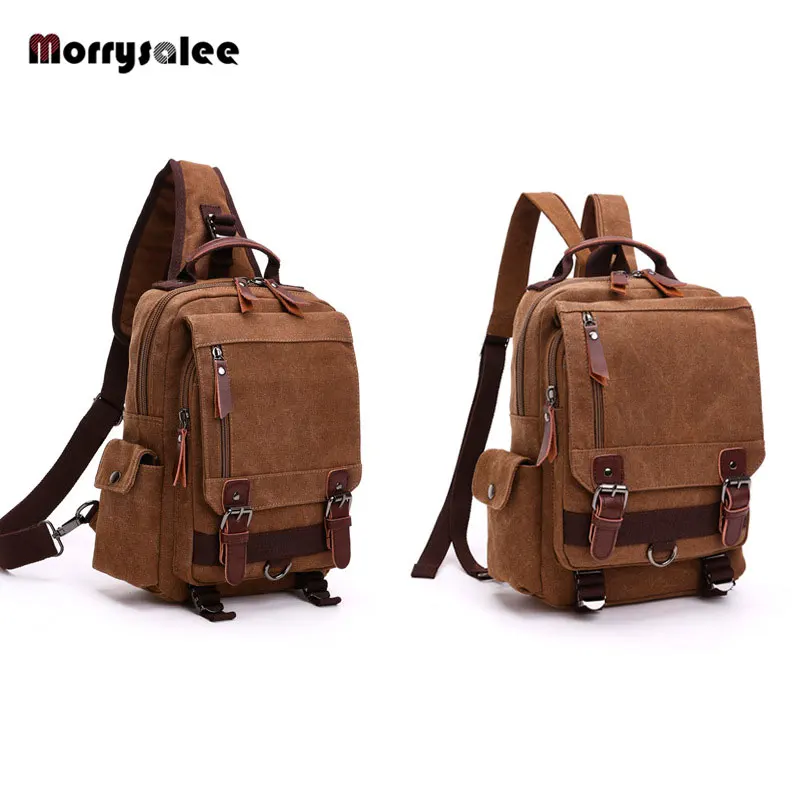 Top Trends: New Canvas Bag Men Bag Retro Shoulder Solid Color Zipper Single Root, Double Root Vertical Section Square Menus Diagonal Package Shoppable Styles