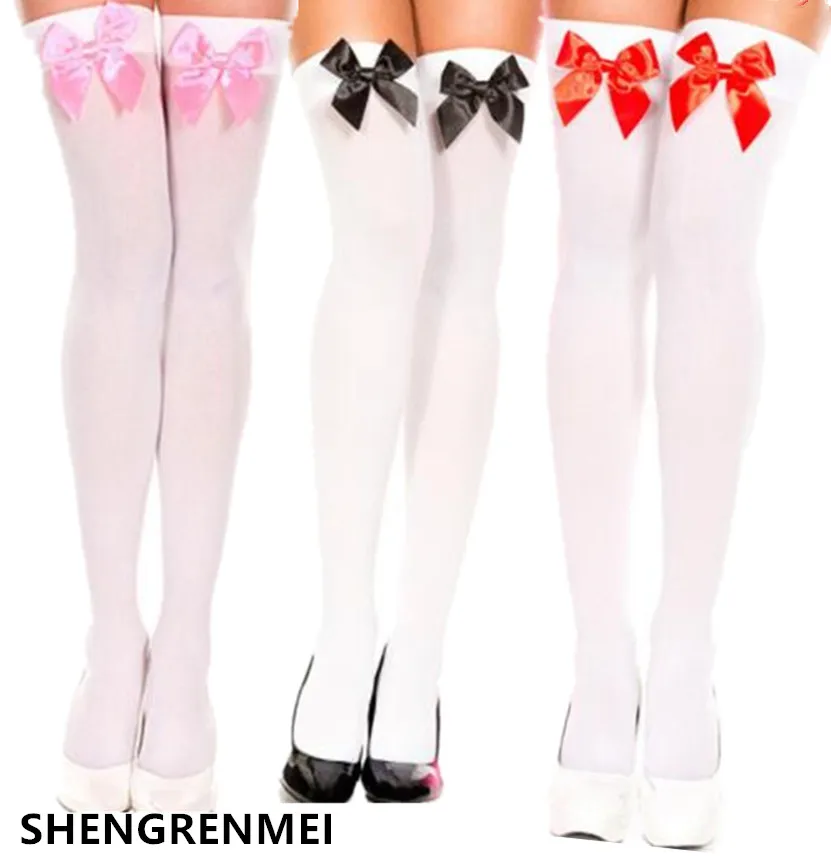 Top Trends: SHENGRENMEI Women Stockings For Halloween Costume Fashion White Pink Black Red Bow Stocking High Girls Sexy Thigh High Stockings Shoppable Styles