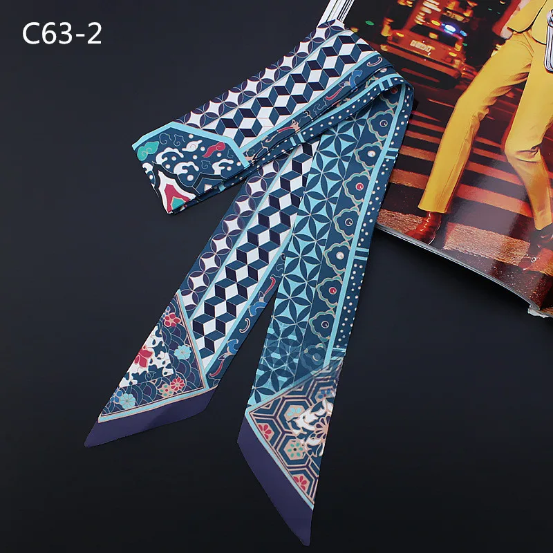 Top Trends: 2023 New Geometric Floral Print Silk Scarf Women Luxury Brand Scarf Bag Ribbons Fashion Head Scarf Small Long Skinny Scarves Shoppable Styles - Image 3