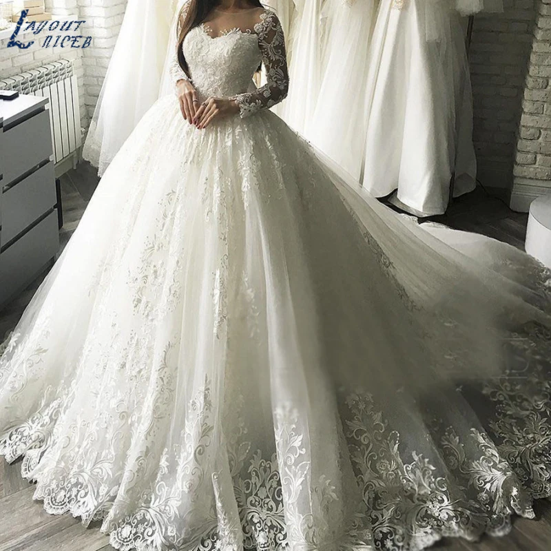 Top Trends: LAYOUT NICEB Gorgesous Wedding Dresses Long Sleeves Ball Gown Lace Applique Luxury Bridal Women Vestido De Noiva Robe Mariee Shoppable Styles