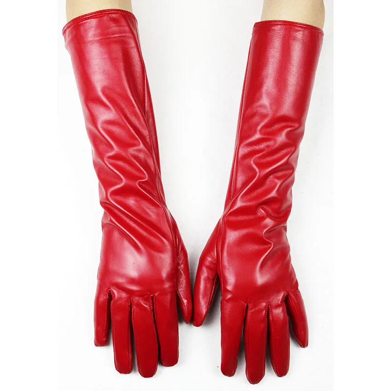 Top Trends: 38 CM Long Sheepskin Gloves Women's Fashion Color Leather Finger Gloves With Velvet Lining To Keep Warm In Autumn And Winter Shoppable Styles - Image 5