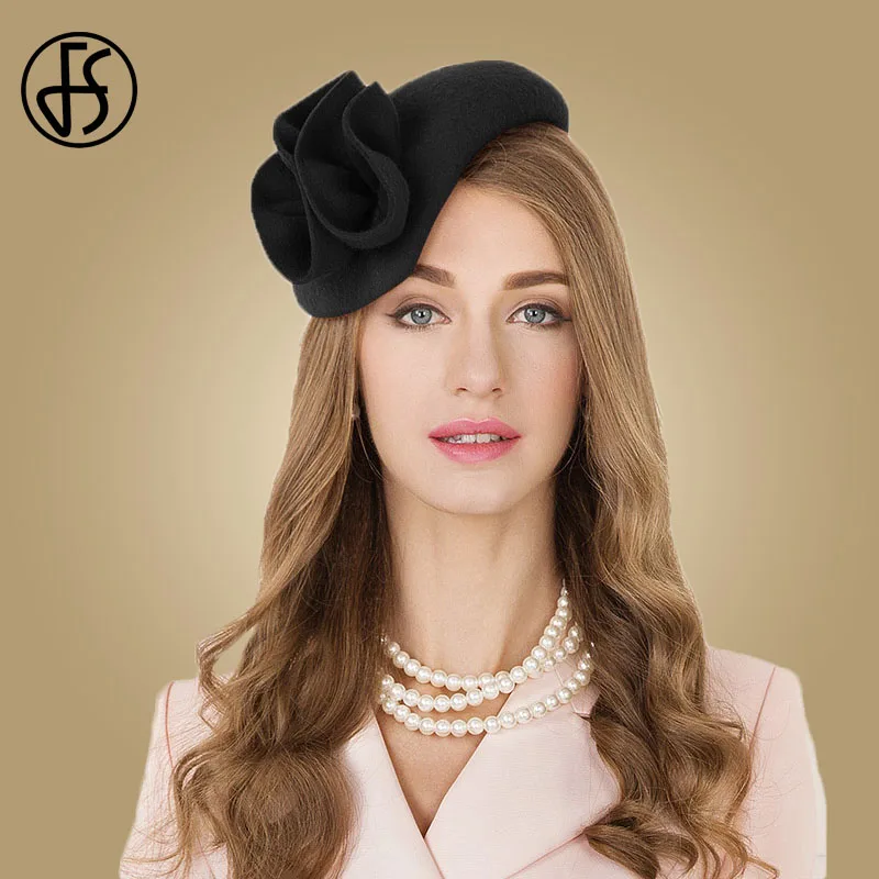 Top Trends: FS Ladies Wool Fascinator Hats For Wedding Women Elegant Tea Party Formal Vintage Pillbox HatFelt Flower Fedoras Chapeau Femme Shoppable Styles - Image 2