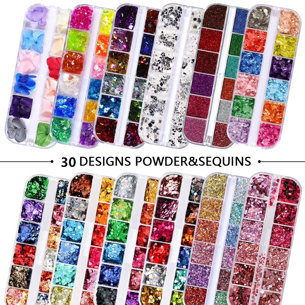 Top Trends: 12 Grids / Set Mixed Size Nail Glitter Flakes 3D Sequins Paillette Powder Charm Nail Art Decoration Manicure Tools CT01-20 Shoppable Styles