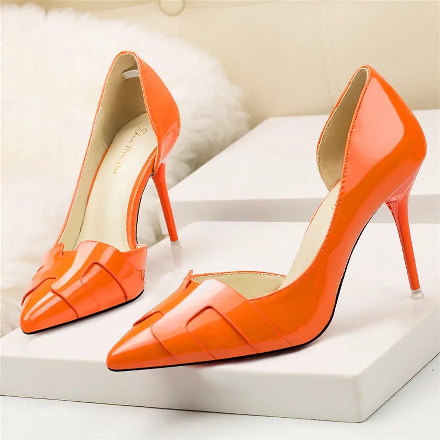 Top Trends: 2024 New Show Thin Women High Heels Shoes Patent Leather Fashion Pumps Woman Side Cut-Outs Shallow Ladies Office Shoes 8 Colors Shoppable Styles