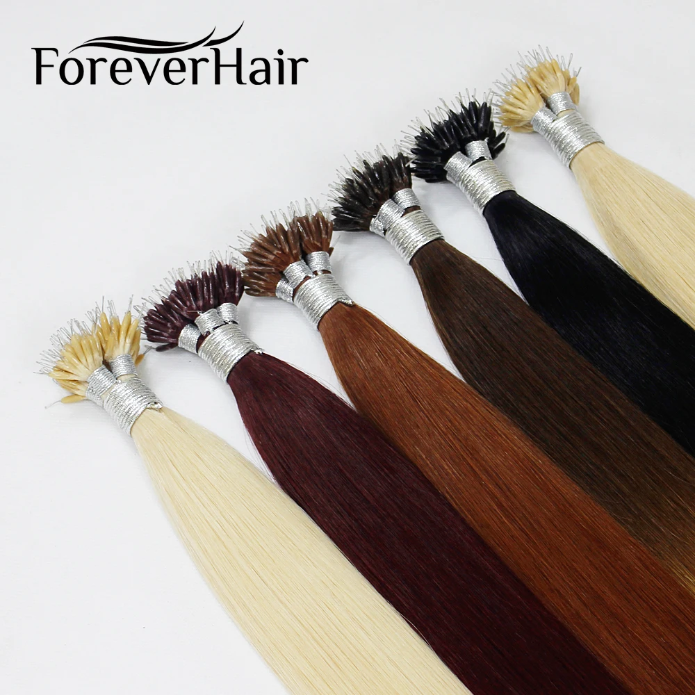 Top Trends: FOREVER HAIR Remy Nano Ring Human Natural Hair Extension 0.8g / s 16" 18" 20" Keratin Straight European Micro Beads Hair 50 Pieces Shoppable Styles