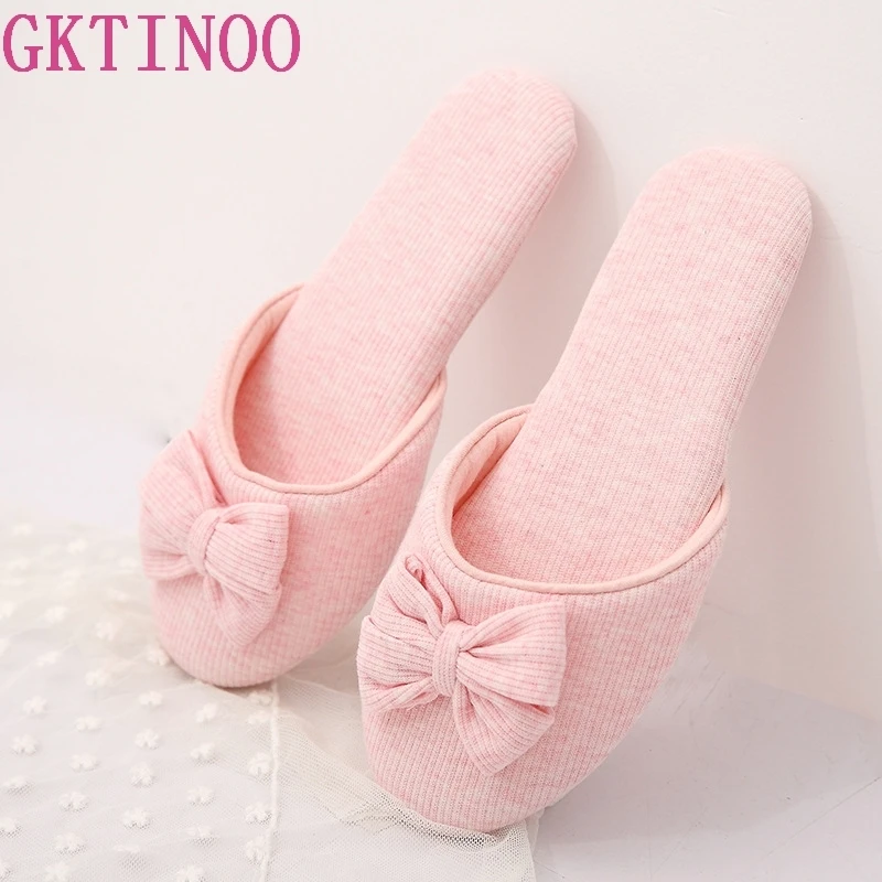 Top Trends: GKTINOO Lovely Bowtie Winter Women Home Slippers For Indoor Bedroom House Soft Bottom Cotton Warm Shoes Adult Guests Flats Shoppable Styles