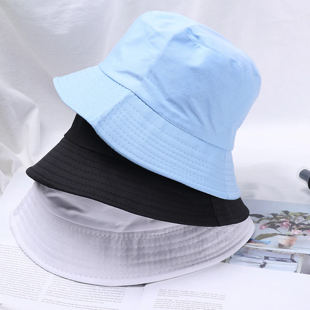 Top Trends: Unisex Cotton Bucket Hats Summer Foldable Sunscreen Panama Hat Solid Color Hip Hop Wide Brim Beach UV Protection Fisherman Hat Shoppable Styles