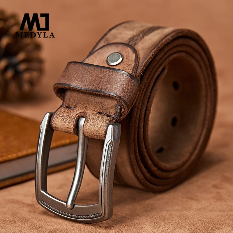 Top Trends: MEDYLA Men Belt Alloy Pin Buckle Advanced Leather Belts Jeans Casual Original Cowhide Waistband Youth Belt Handmade MD567 Shoppable Styles