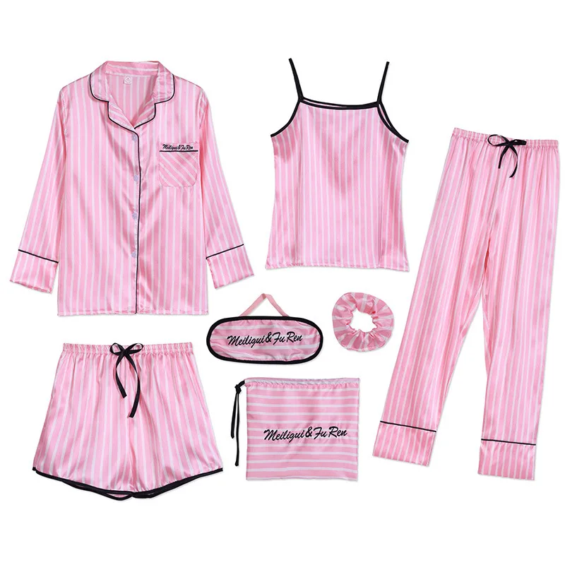 Top Trends: Sleepwear 7 Pieces Pyjama Set 2023 Women Autumn Winter Sexy Pajamas Sets Sleep Suits Soft Sweet Cute Nightwear Gift Home Clothes Shoppable Styles