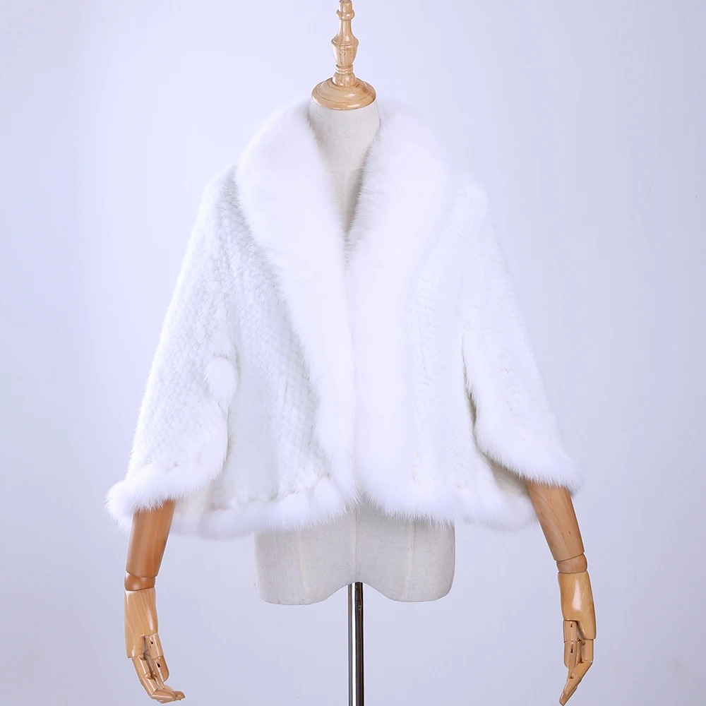 Top Trends: New Genuine Knitted Mink Fur Shawl Wrap Cape With Fox Fur Collar Triming Women Lady Mink Fur Coat Jacket Stole Shoppable Styles - Image 2