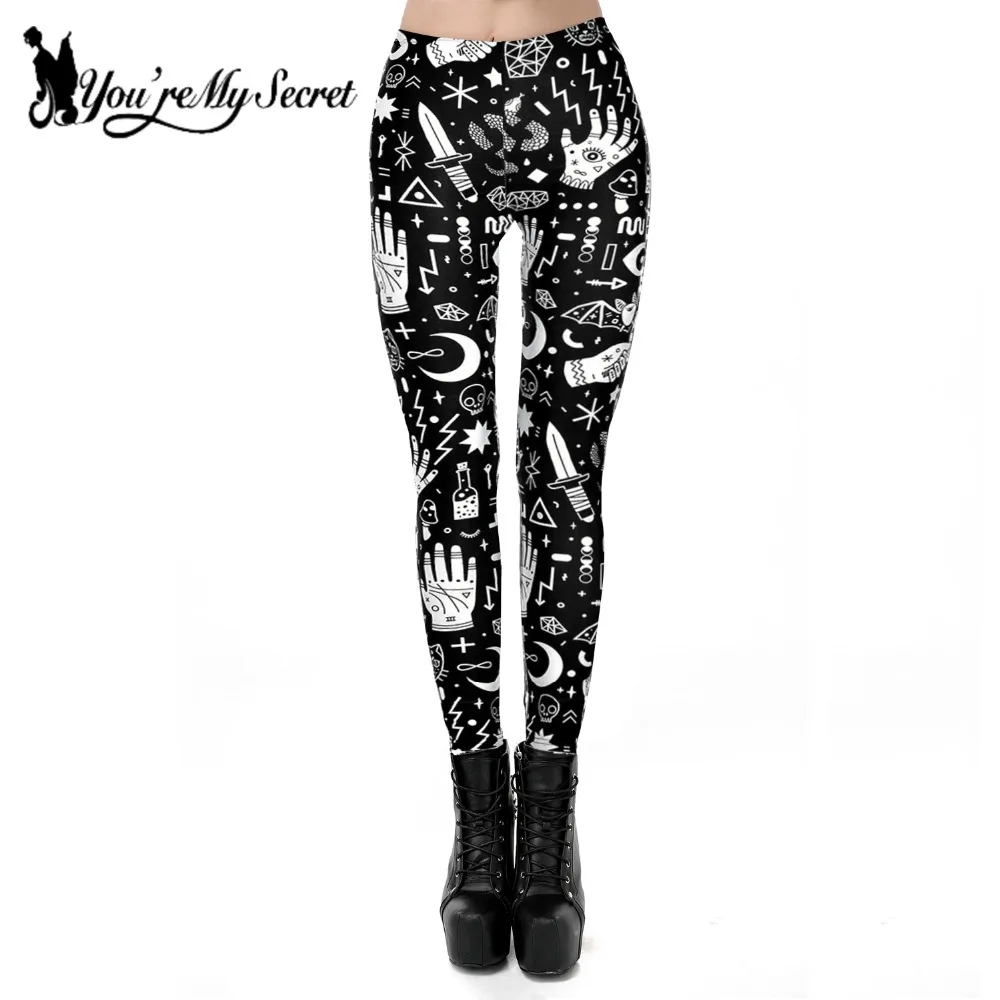 Top Trends: You're My Secret 2021 Hot Women Leggings Black And White Graffiti Gothic Fitness Pants Ouija High Waist Tights Pencil Pants Shoppable Styles