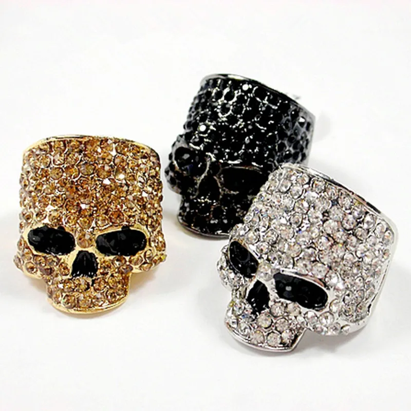 Top Trends: Brand Skull Rings For Men Rock Punk Unisex Crystal Black / Gold Color Biker Ring Male Fashion Jewelry Wholesale Shoppable Styles