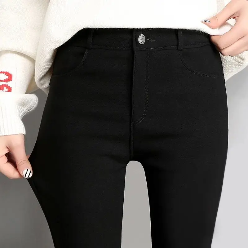 Top Trends: New Spring High Elastic Skinny Pencil Jeans Leggings Elastic Black Plus Size Immitation Stretch Denim Pants Long Trousers Shoppable Styles