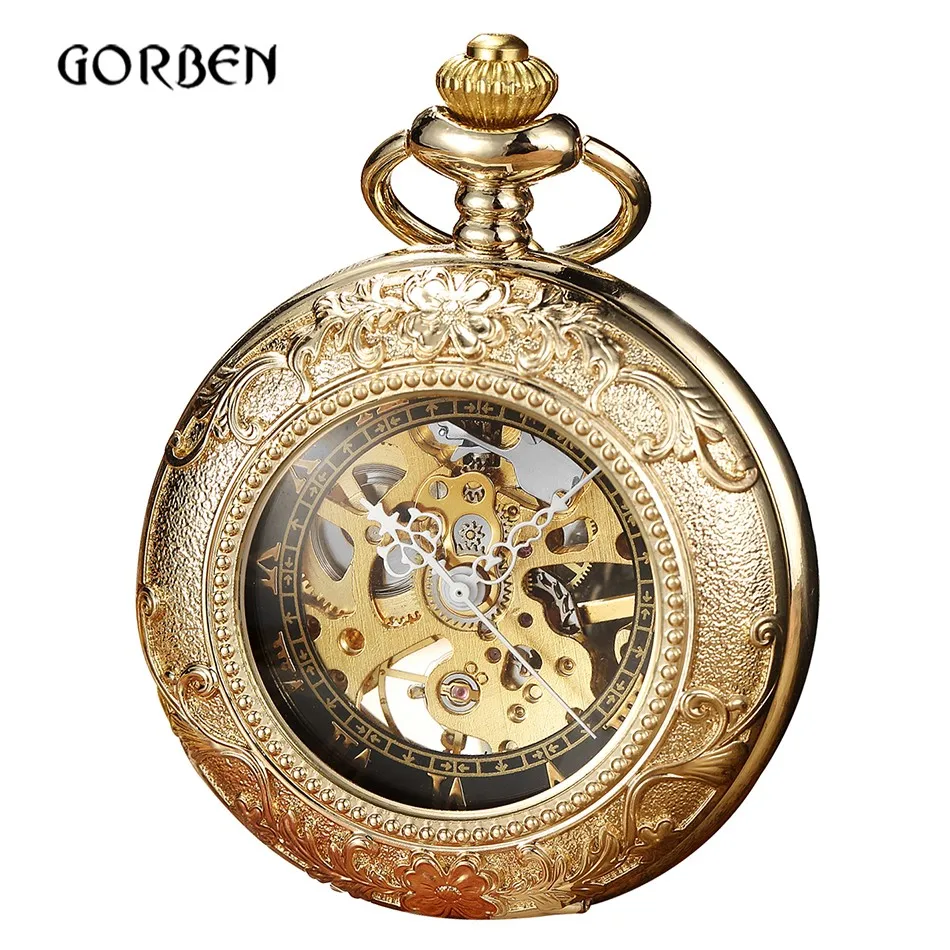 Top Trends: Luxury Magnifier Hand Wind Mechanical Pocket Watch Mens Steampunk Skeleton Pocket Fob Watches Engraved Men Gift Relogio De Bolso Shoppable Styles