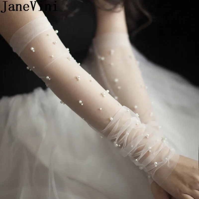 Top Trends: JaneVini 50CM Bridal Sheer Tulle Gloves DIY Long Wedding Gloves For Bride Ivory Pearls Decoration Fingerless Bridal Party Gloves Shoppable Styles