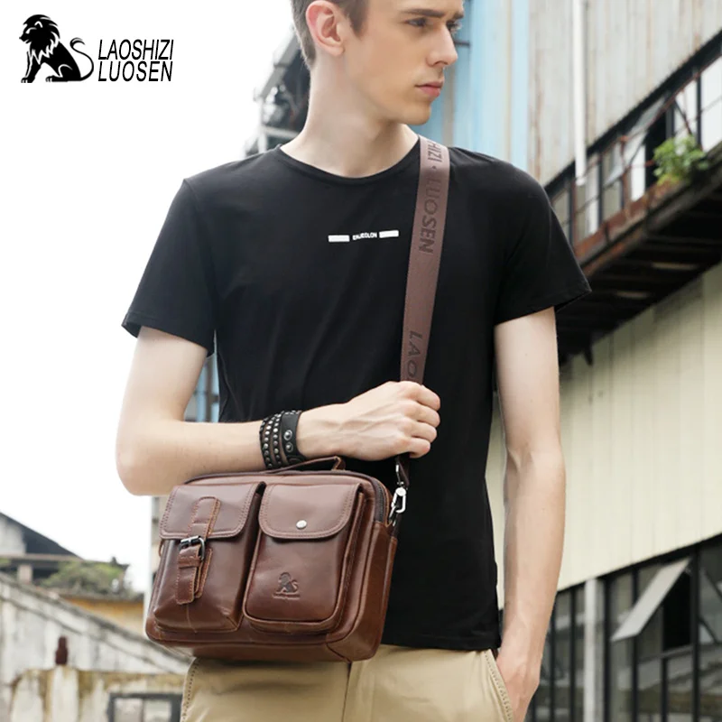 Top Trends: LAOSHIZI Men Genuine Leather Vintage Messenger Bags Men&#039;s Business Shoulder Crossbody Bag Cowhide Male Travel Handbags Shoppable Styles