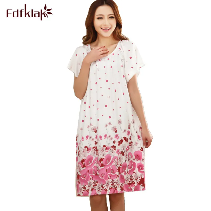 Top Trends: Fdfklak Loose Nightgowns For Women Long Print Girls Nightwear Nightdress Cotton And Silk Sleepshirt Summer Dress Night Shirt Shoppable Styles