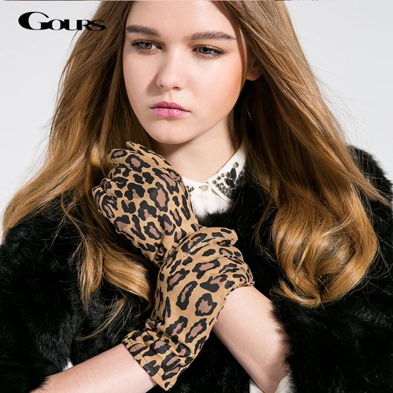 Top Trends: Gours Fall And Winter Women Genuine Leather Gloves Fashion New Brand Goatskin Mittens Casual Driving Leopard Print GSL004 Shoppable Styles