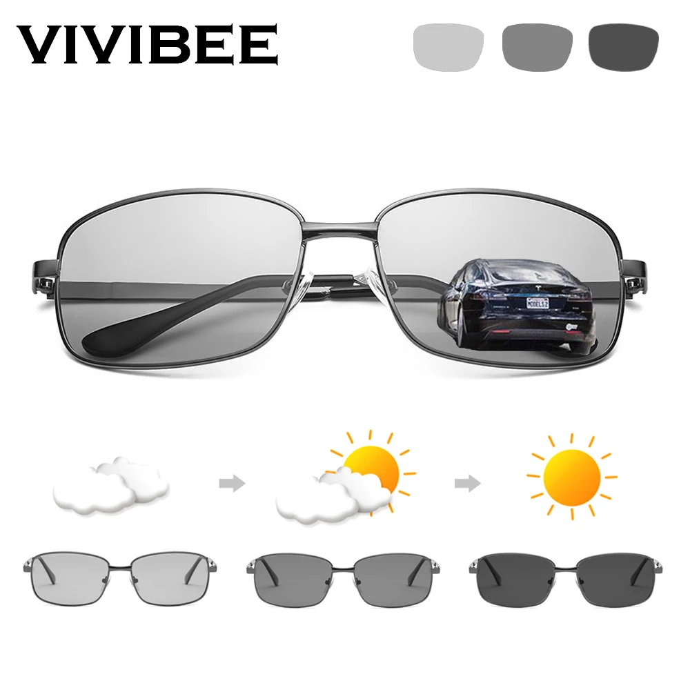 Top Trends: VIVIBEE Driving Selection Rectangle Photochromic Polarized Men Sunglasses Women Car Driving Safe Polarizing Male Sun Glasses Shoppable Styles