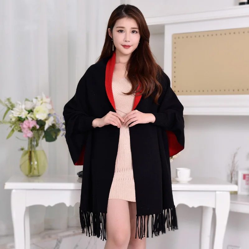 Top Trends: Women Winter Poncho With Sleeve Shawls And Wraps Pashmina Red Thicken Scarf Stoles Femme Hiver Warm Reversible Ponchos And Capes Shoppable Styles - Image 3