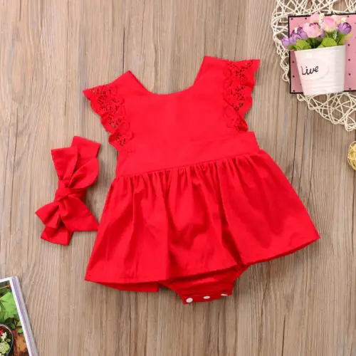 Top Trends: New Arrival 2pcs Red Flower Baby Clothing Newborn Baby Girls Lace Backless Romper Dress Jumpsuit Outfits Clothes 0-24M Shoppable Styles