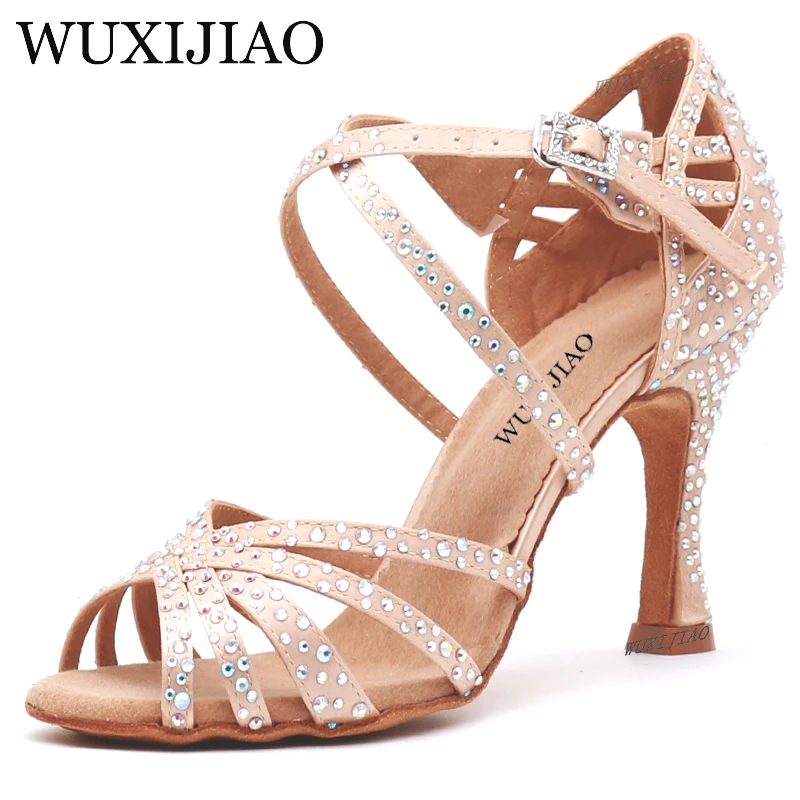 Top Trends: WUXIJIAO Women Party Dance Shoes Satin Shining Rhinestones Soft Bottom Latin Dance Shoes Woman Salsa Dance Shoes Heel5CM-10CM Shoppable Styles