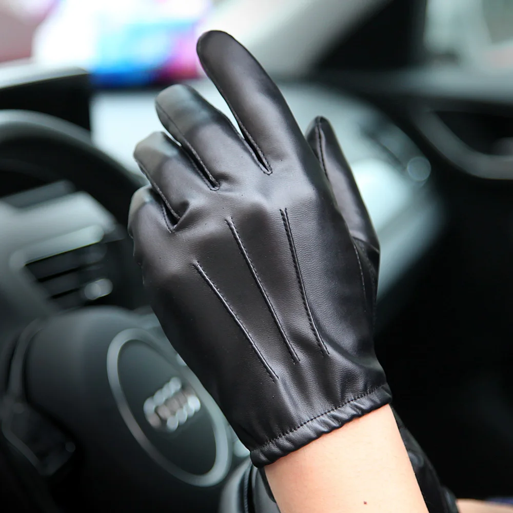 Top Trends: Fashion Black PU Leather Gloves Male Thin Style Driving Leather Men Gloves Non-Slip Five Fingers Full Palm Touchscreen PM014PN Shoppable Styles - Image 2