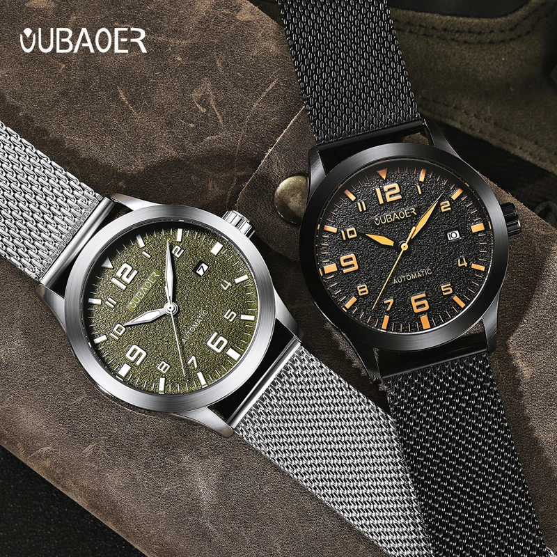 Top Trends: Mens Watches Automatic Watch Mechanical Army Green Men Waterproof Date Steel Man Mesh Strap Mechanical Wrist Watch Male Clock Shoppable Styles