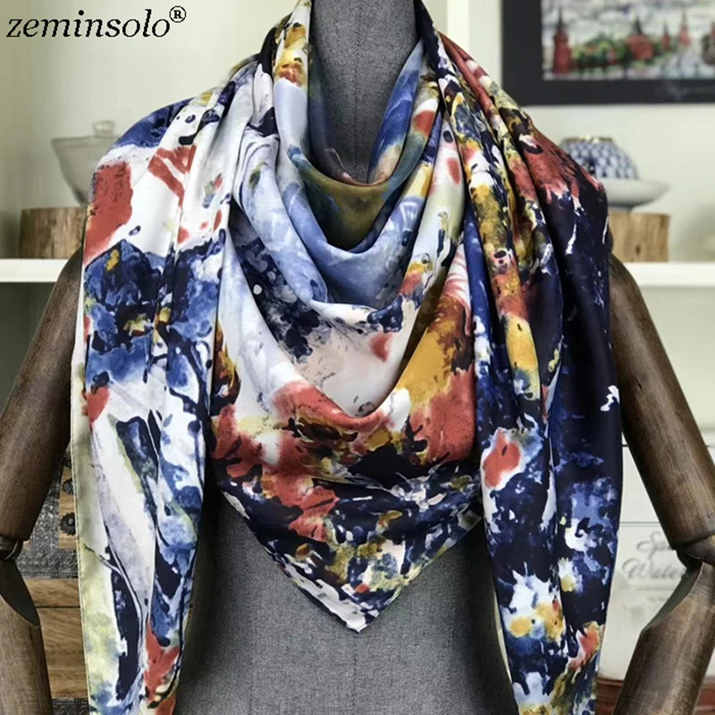 Top Trends: Luxury Brand Silk Scarf Women Floral Printed Square Scarves Large Foulard Femme Twill Silk Spring Scarf Bandanas Shawls Stoles Shoppable Styles