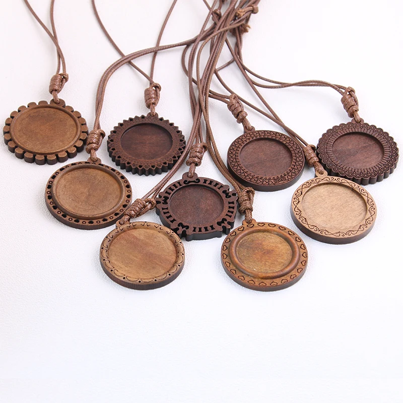 Top Trends: 1pcs 25 / 30mm Inner Size Wood Cabochon Settings Blank Cameo Pendant Base Trays With Leather Cord For Jewelry Necklace Making Shoppable Styles