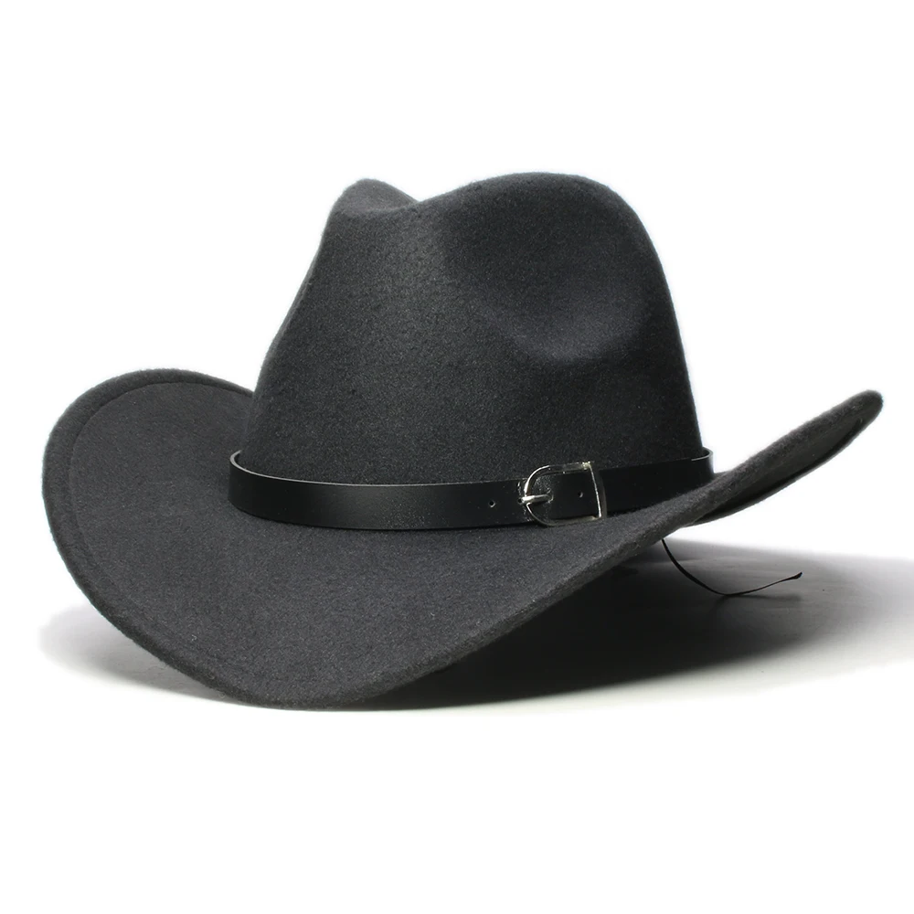 Top Trends: Vintage Winter Parent-child Women Men / Kid Wool Wide Brim Cowboy Western Hat Cowgirl Bowler Cap Black Leather Band (61 / 57 / 54cm) Shoppable Styles