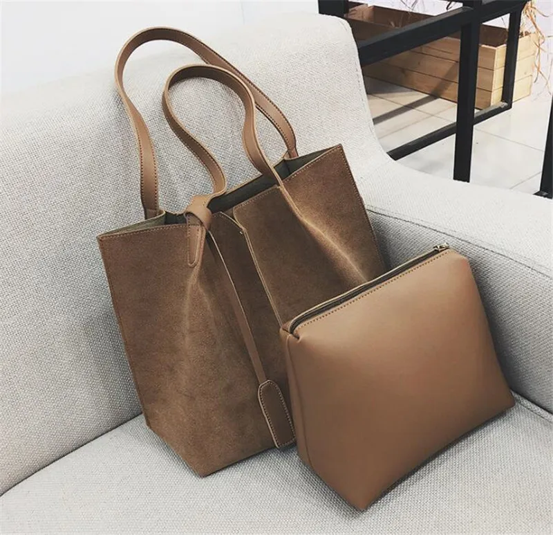 Top Trends: Ladies Leather Suede Bags Set Large Size Shopping Bags For Women 2021 New Luxury Handbags Designer Casual Travel Bags M236 Shoppable Styles