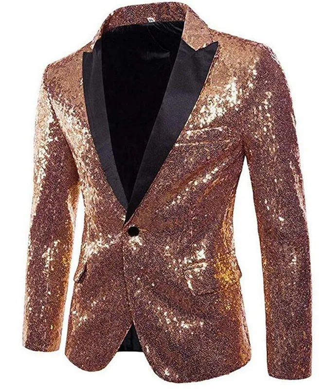 Top Trends: Gorgeous Rose Gold Men Show Coat Men&#039;s Shiny Sequins Suit Jacket Blazer One Button Tuxedo For Party Wedding Banquet Prom Shoppable Styles