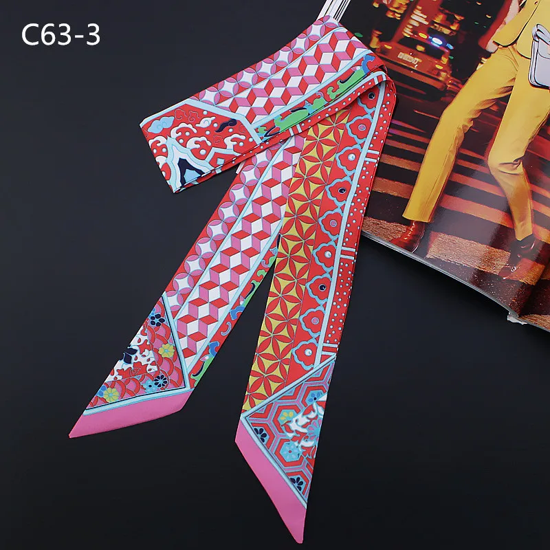 Top Trends: 2023 New Geometric Floral Print Silk Scarf Women Luxury Brand Scarf Bag Ribbons Fashion Head Scarf Small Long Skinny Scarves Shoppable Styles - Image 4