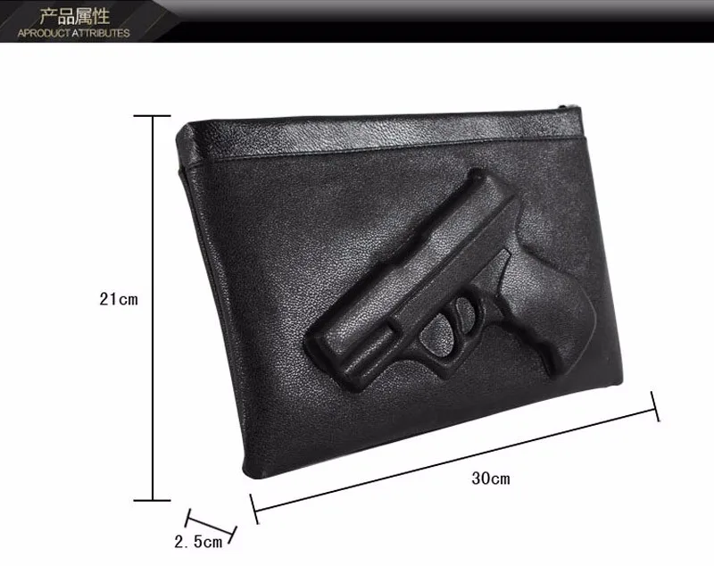 3D Gun prindiga nahast õhuke käekott 3D Gun prindiga nahast õhuke käekott