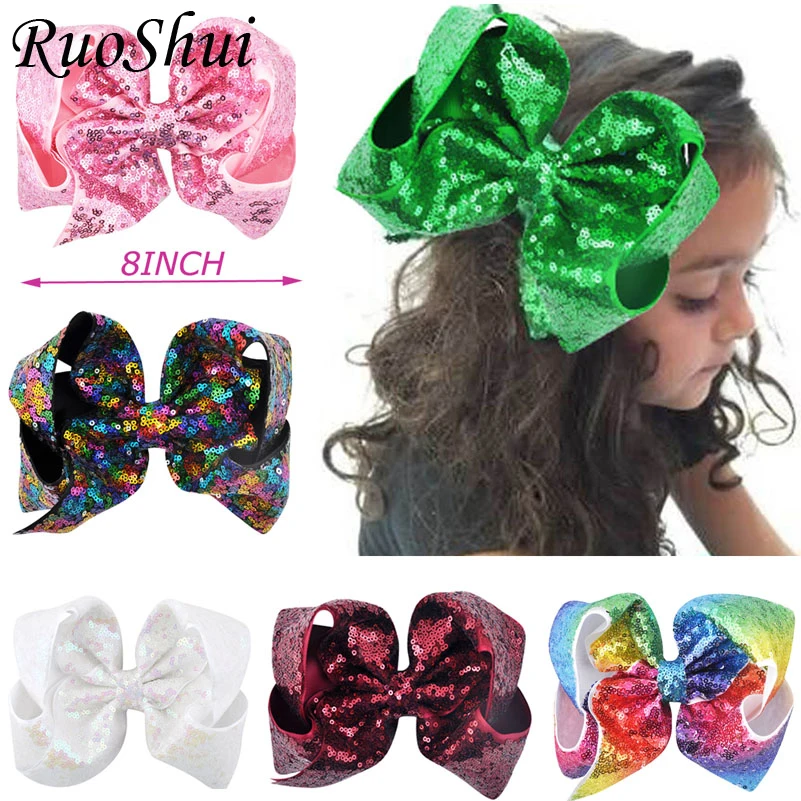 Top Trends: 8 Inch Big Large Sequin Grosgrain Ribbon Hair Bow Alligator Clips Barrette Bowknot Headwear Children Girls Hair Accessories Shoppable Styles