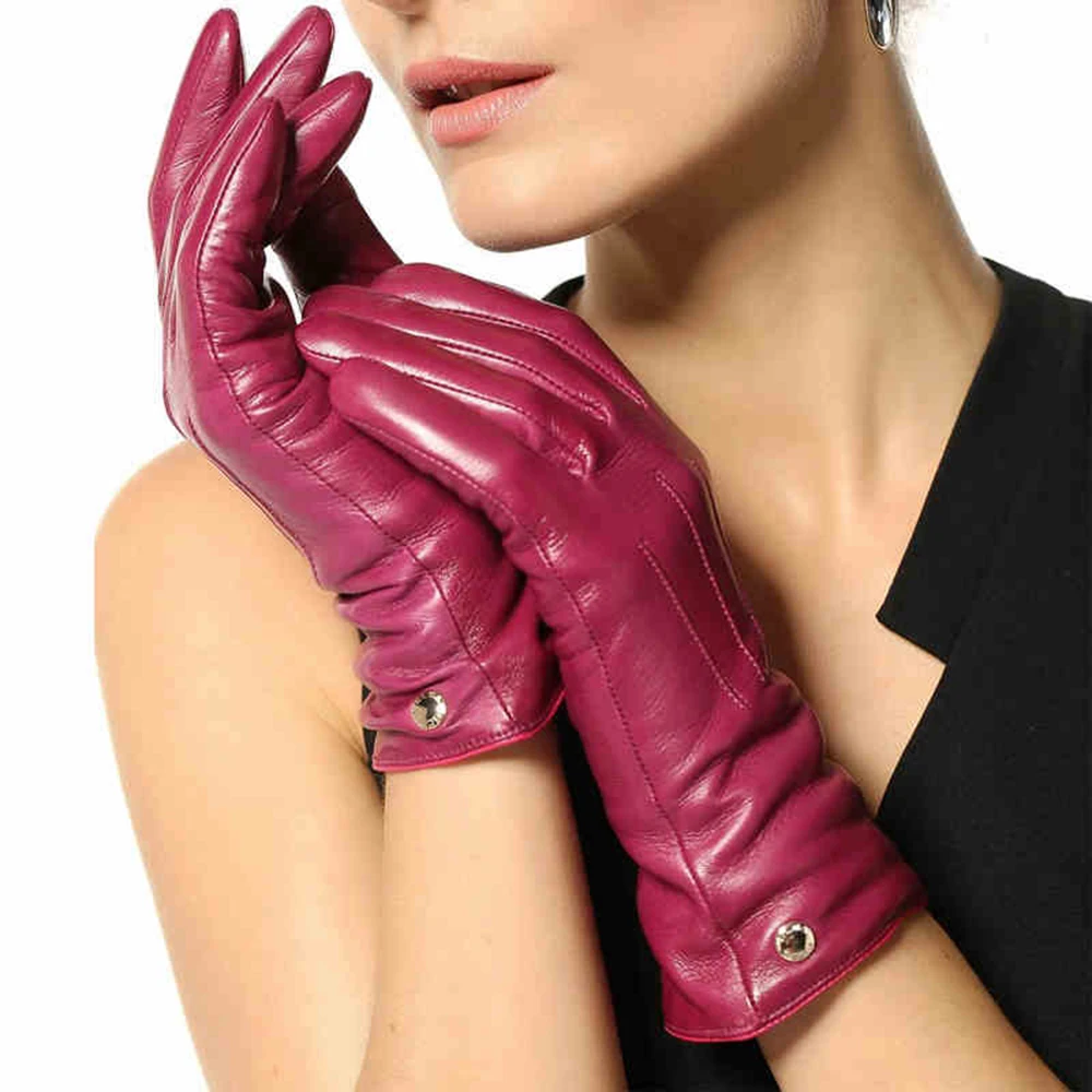 Top Trends: Fashion Women Touchscreen Gloves Wrist Solid Genuine Leather Winter Plus Velvet Driving Touch Glove Promotion EL040NR1 Shoppable Styles