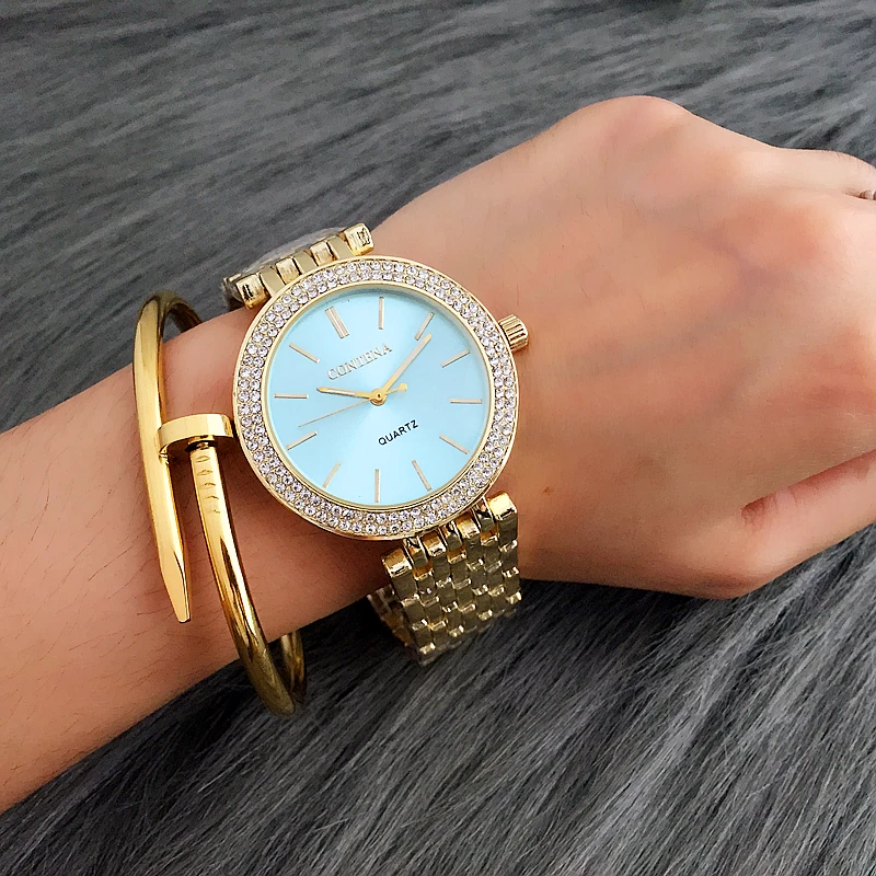 Top Trends: CONTENA Luxury Rhinestone Watch Women Watches Fashion Gold Women&#039;s Watches Ladies Watch Clock Reloj Mujer Relogio Feminino Shoppable Styles