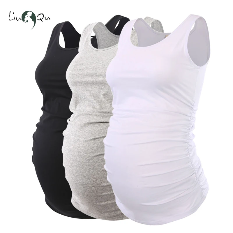 Top Trends: LIU&amp;QU Mama Maternity Tops Basic Maternity Clothes Tank Top Pregnancy Shirt Tee Sleeveless Side Ruched Casual Solid Vest S-XL Shoppable Styles