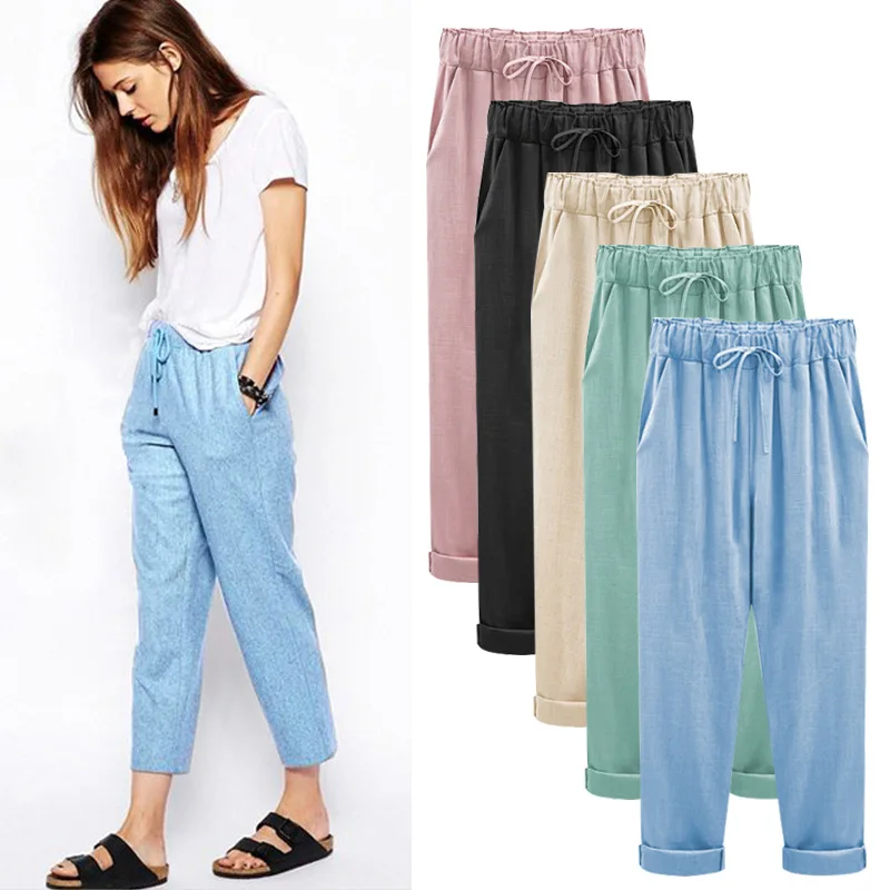 Top Trends: Cotton Linen Pants Elastic High Waist Ankle Length Casual Women Loose Spring Pants Shoppable Styles