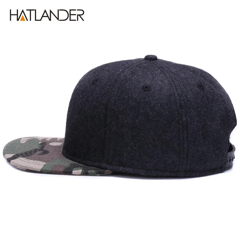 Top Trends: HATLANDER High Quality Wool Snapback Caps Plain Camouflage Baseball Cap And Hat Men Women Winter Hat Flat Brim Blank Hip Hop Cap Shoppable Styles - Image 4