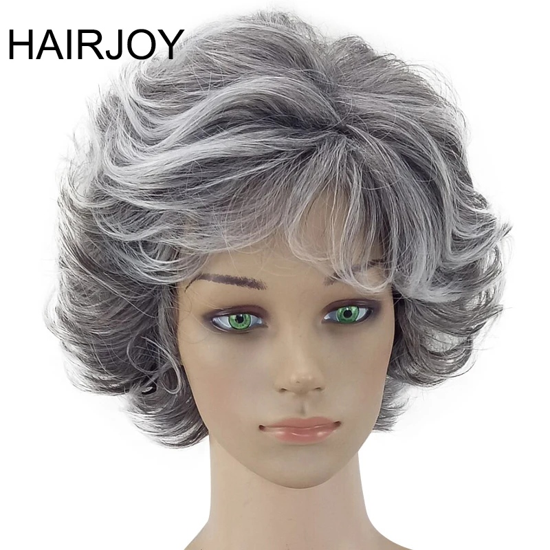 Top Trends: HAIRJOY Women Wig 2 Tones Grey White Ombre Synthetic Short Layered Curly Hair Puffy Bangs Heat Resistant Fiber Shoppable Styles