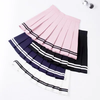 Top Trends: S-XXL Four Colors High Waist A-Line Women Striped Stitching Sailor Pleated Skirt School Sweet Girls Dance Skirt Shoppable Styles