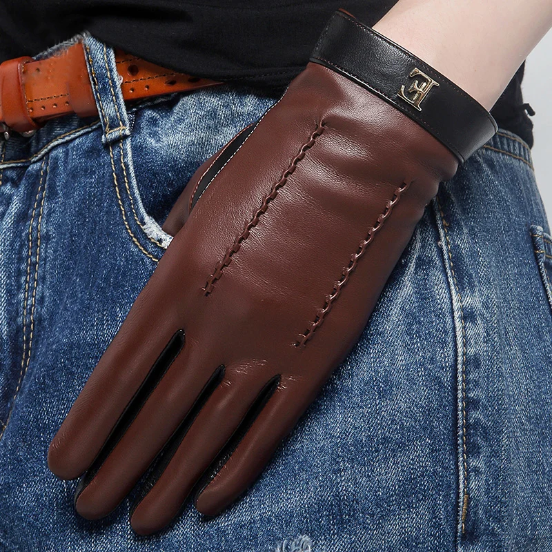 Top Trends: Genuine Leather Women Gloves Female Elegant Two Tones Sheepskin Gloves Autumn Winter Warm Plush Lined 3326 Shoppable Styles - Image 5