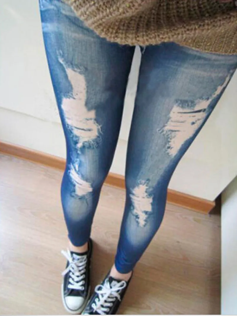 Top Trends: New Black / Blue Leggings Women Fashions Destroyed Leggings Jeans Look Jeggings Stretch Skinny Laddy Jeans Shoppable Styles