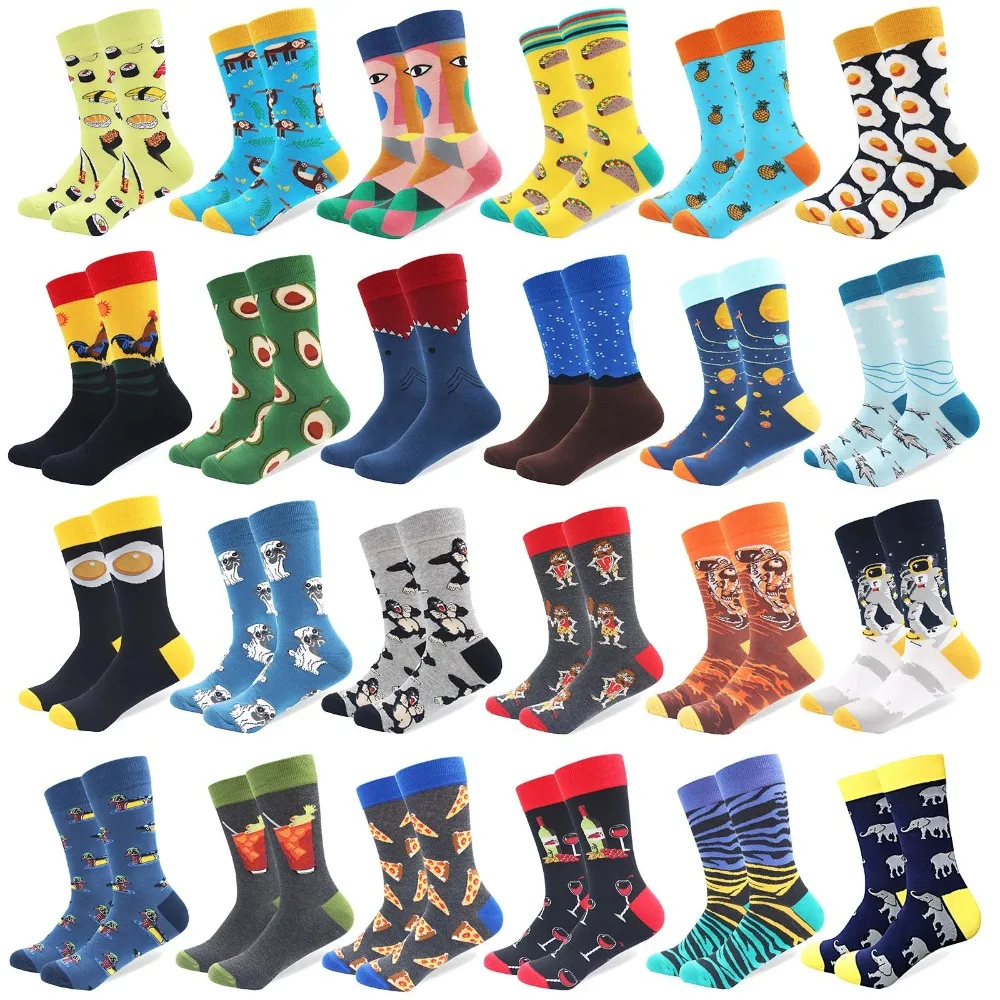 Top Trends: 1 Pair Male Cotton Socks Colored Art Socks Multi Pattern Long Designer StreetWear Happy Funny Skateboard Socks Men&#039;s Dress Sock Shoppable Styles