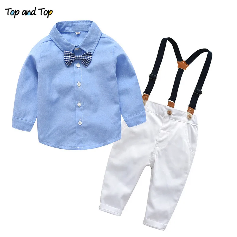 Top Trends: Top And Top Boys Gentleman Clothing Sets Autumn Kids Formal Suits Long Sleeve Shirt+ Suspenders Trousers Casual Boy Clothes Shoppable Styles